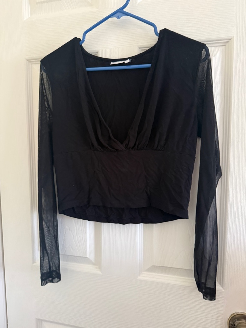 ASOS Black Sheer Long-Sleeve V-Neck Crop Top (size 8)